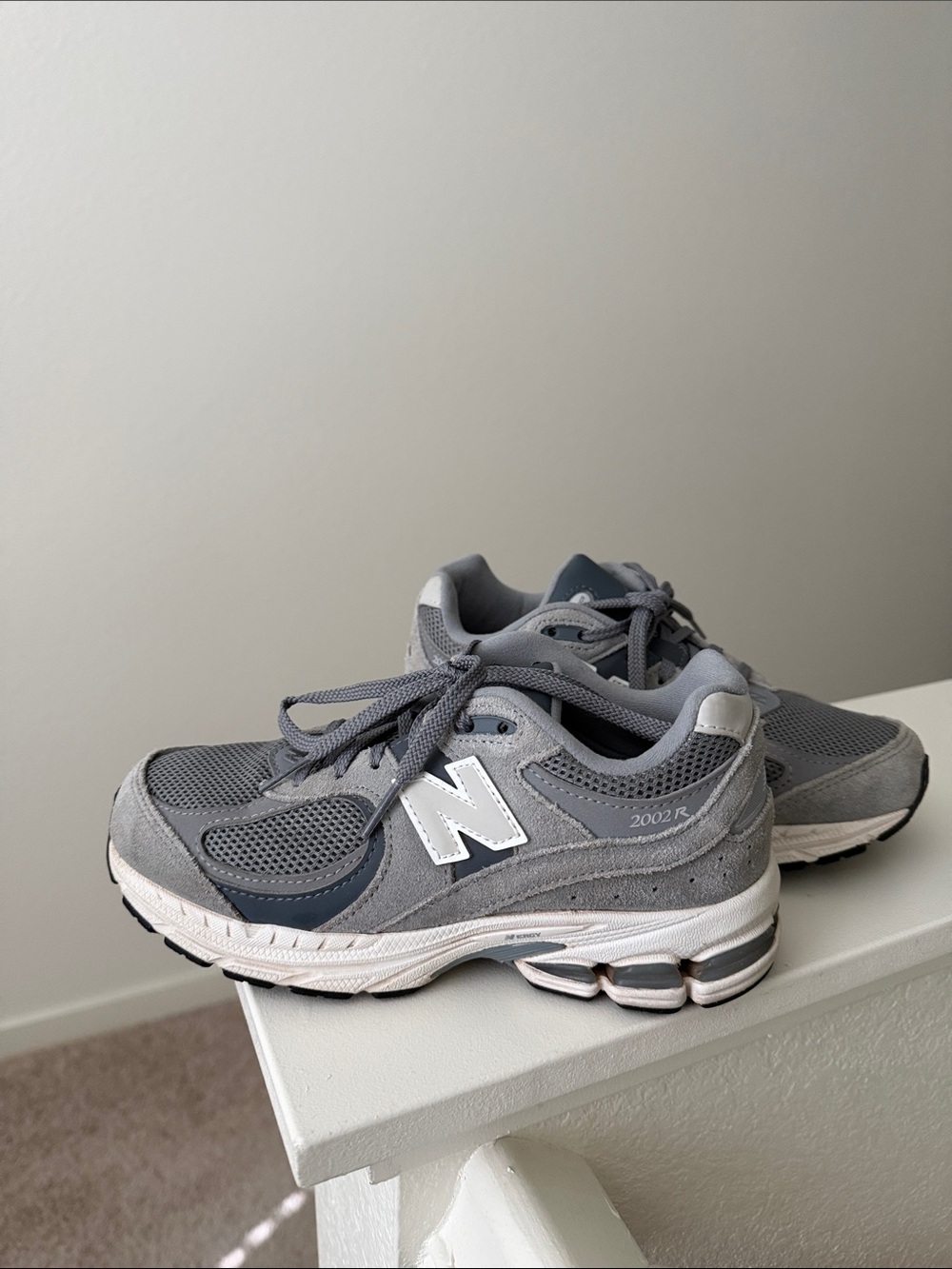 New Balance Grey and White 2002R Sneakers